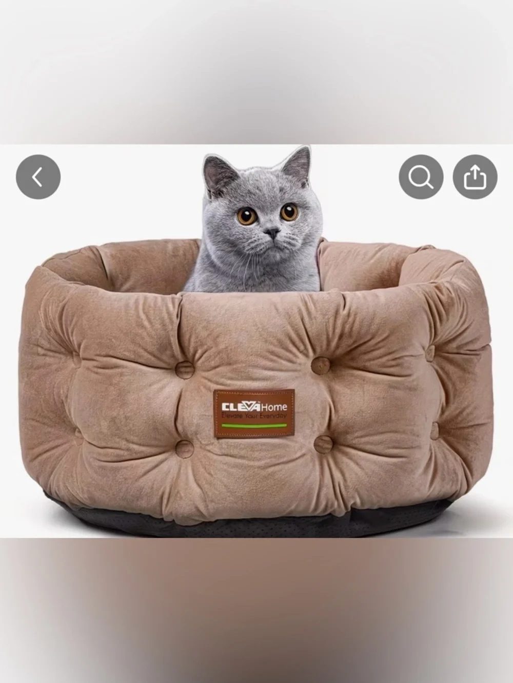🟤 ClevaHome Beige Plush Cat Bed - Cozy Round Pet Nest
